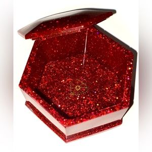 Red Glitter Resin Trinket Box with Gear-Heart Accent